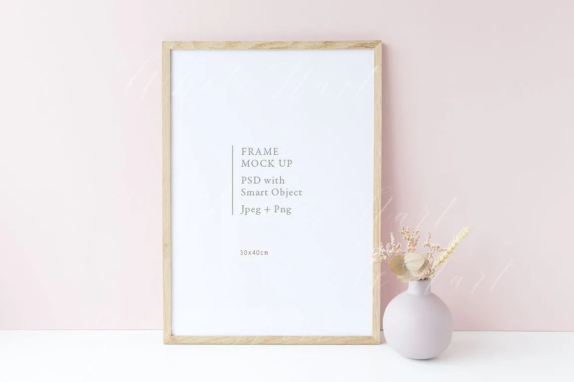 春季花卉系列30×40相框样机模板 Spring Wooden frame mock up – 30×40插图