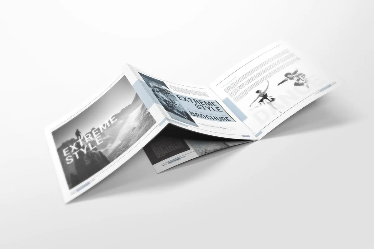 方形折页小册子传单样机 Square Bifold Brochure Mockups