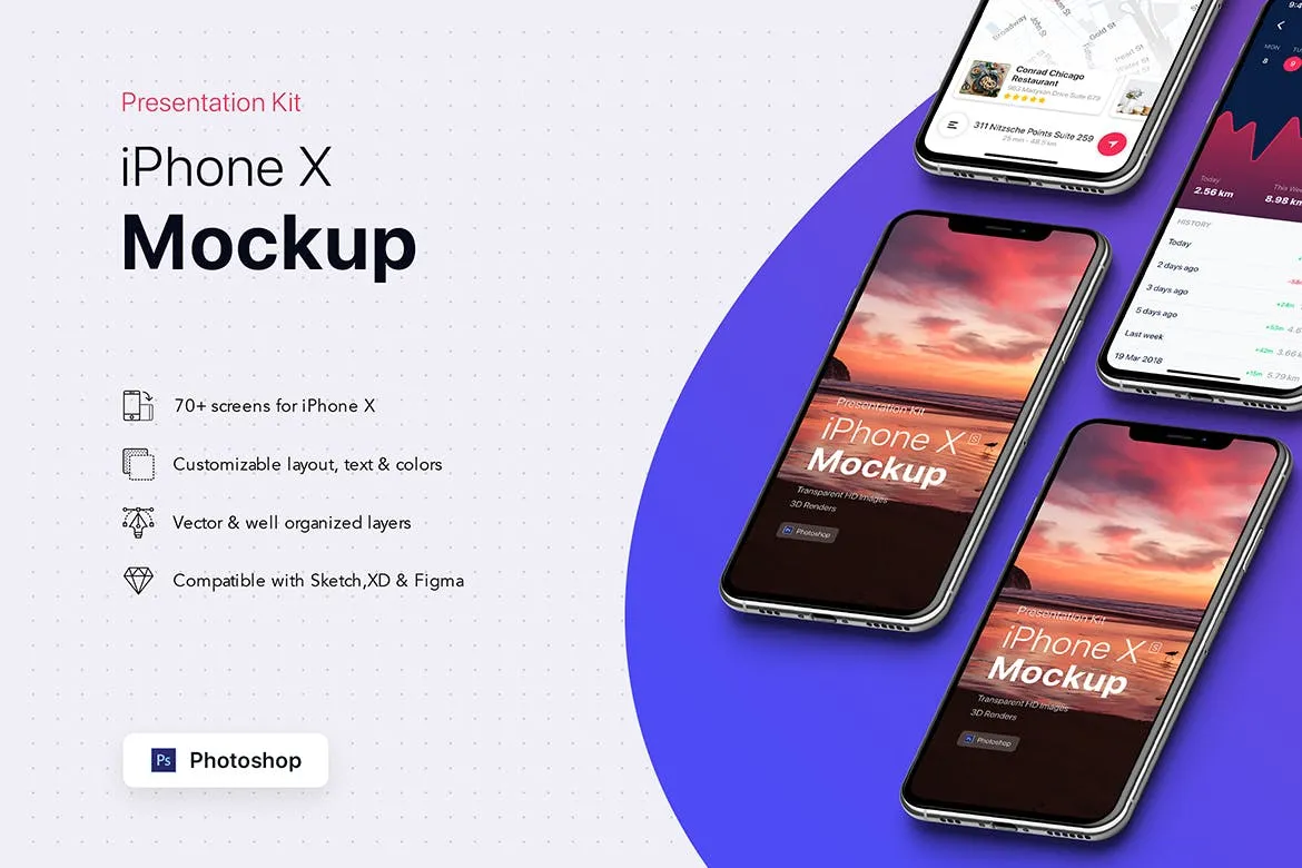 APP界面设计截图预览iPhone 8手机样机模板v3 Presentation Kit – iPhone showcase Mockup插图(5)