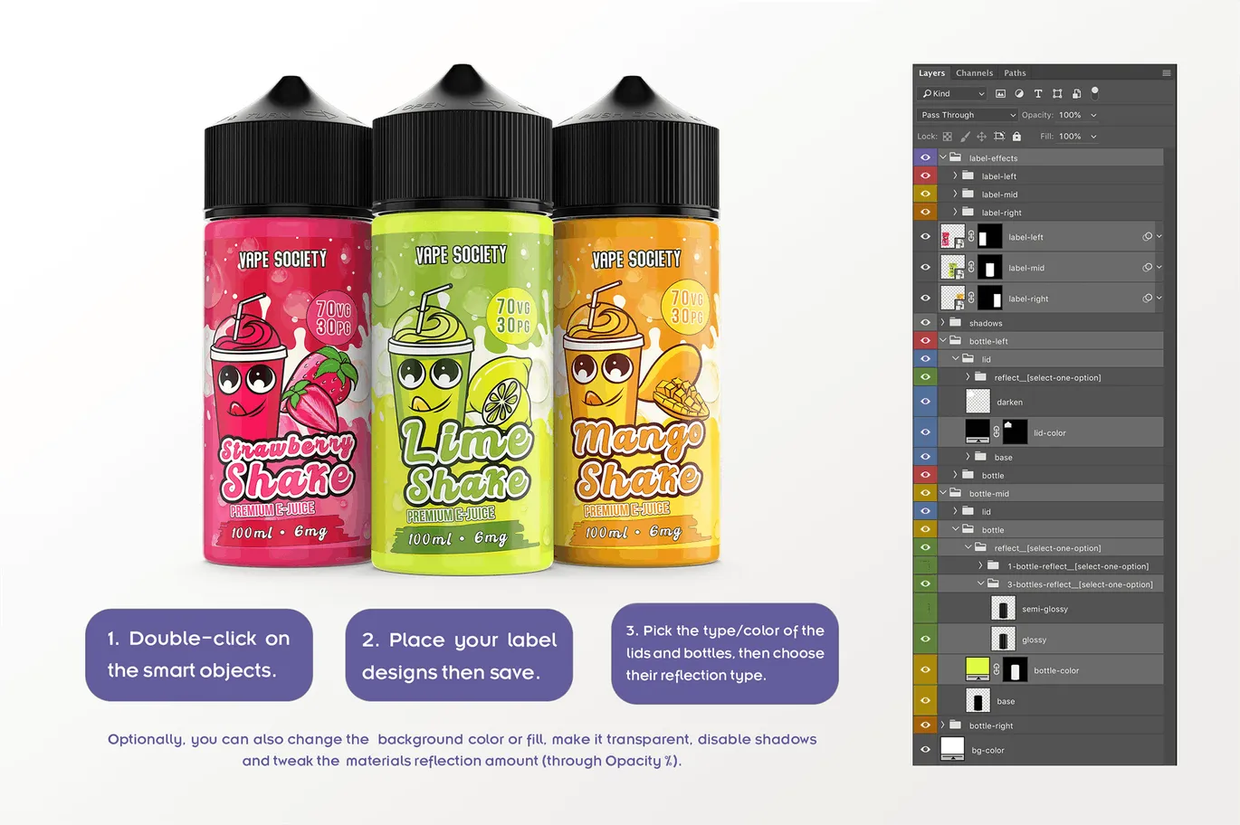 果味型电子烟烟油瓶外观设计模板 eLiquid Bottle Mockup v 100ml-B插图(7)