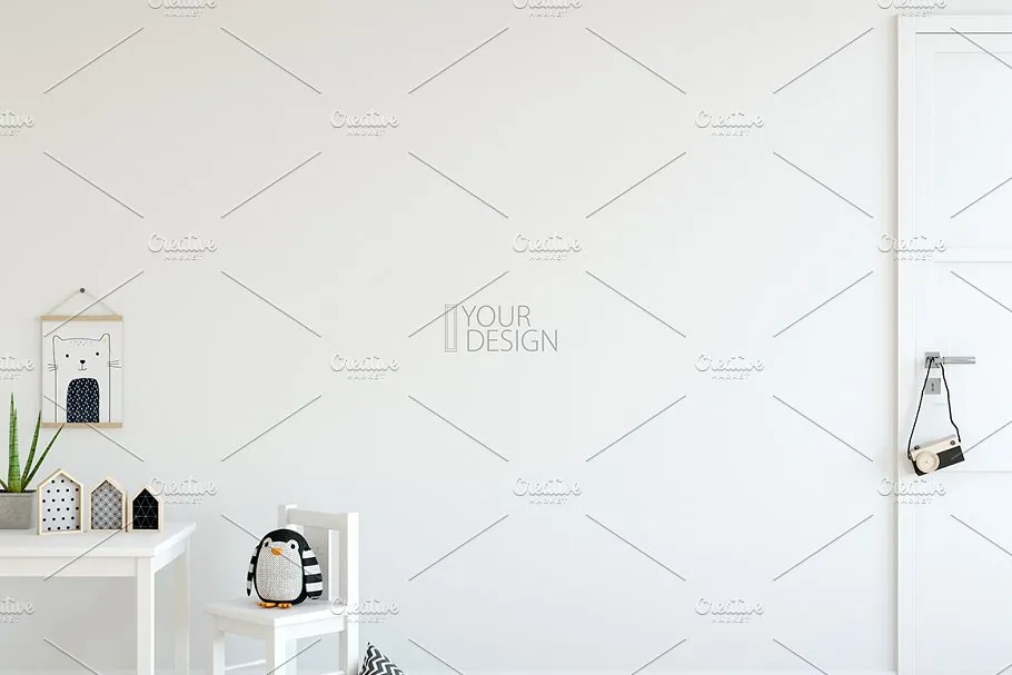 儿童卧室书房墙纸&相框样机 KIDS Interior WALL & FRAMES Mockup 3插图(15)