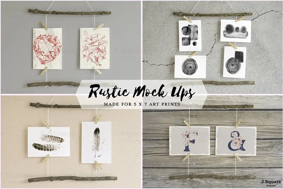 艺术作品展示样机 Rustic Mock Ups for 5:7 Art Prints