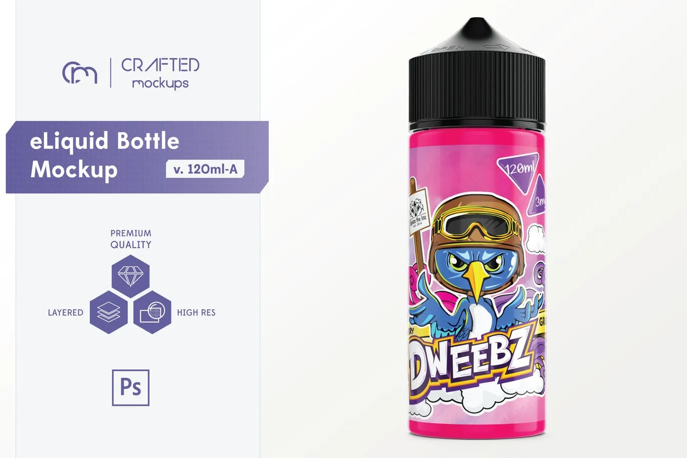电子烟水果味烟油瓶外观设计样机模板 eLiquid Bottle Mockup v 120ml-A插图
