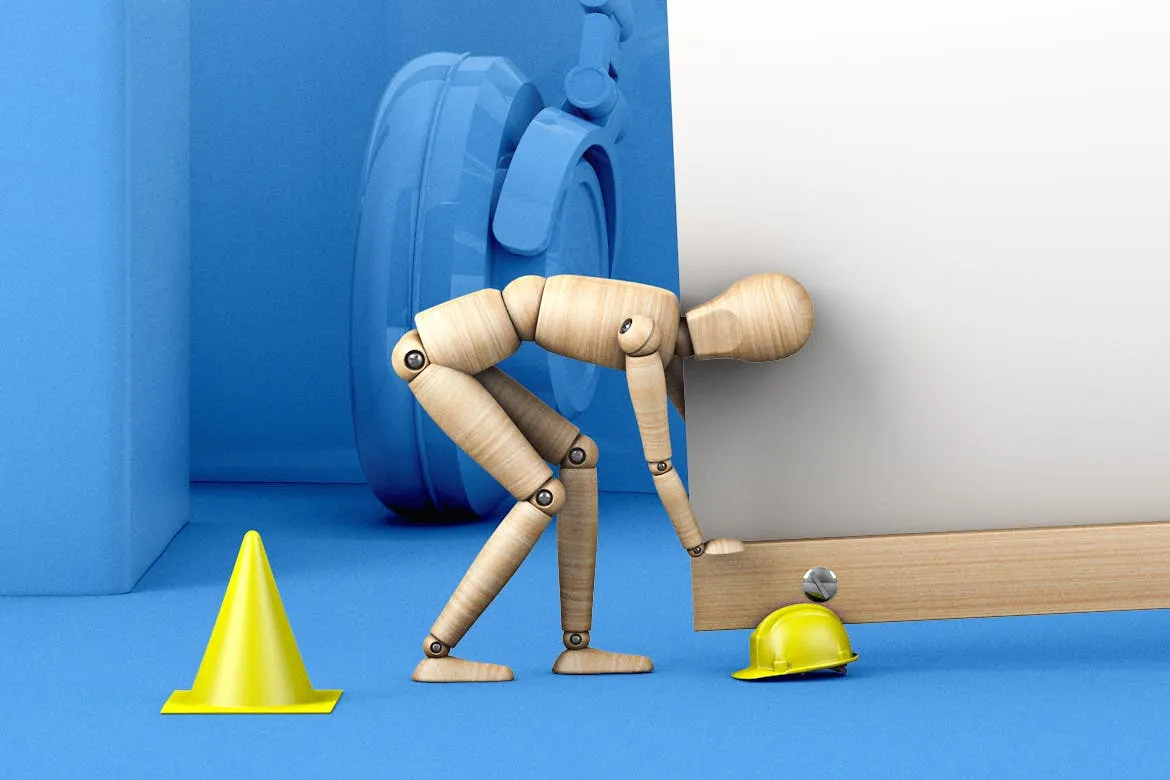 木偶悬挂海报场景海报效果图样机素材库精选模板 Hanging Poster With Wooden Men Mockup插图(2)