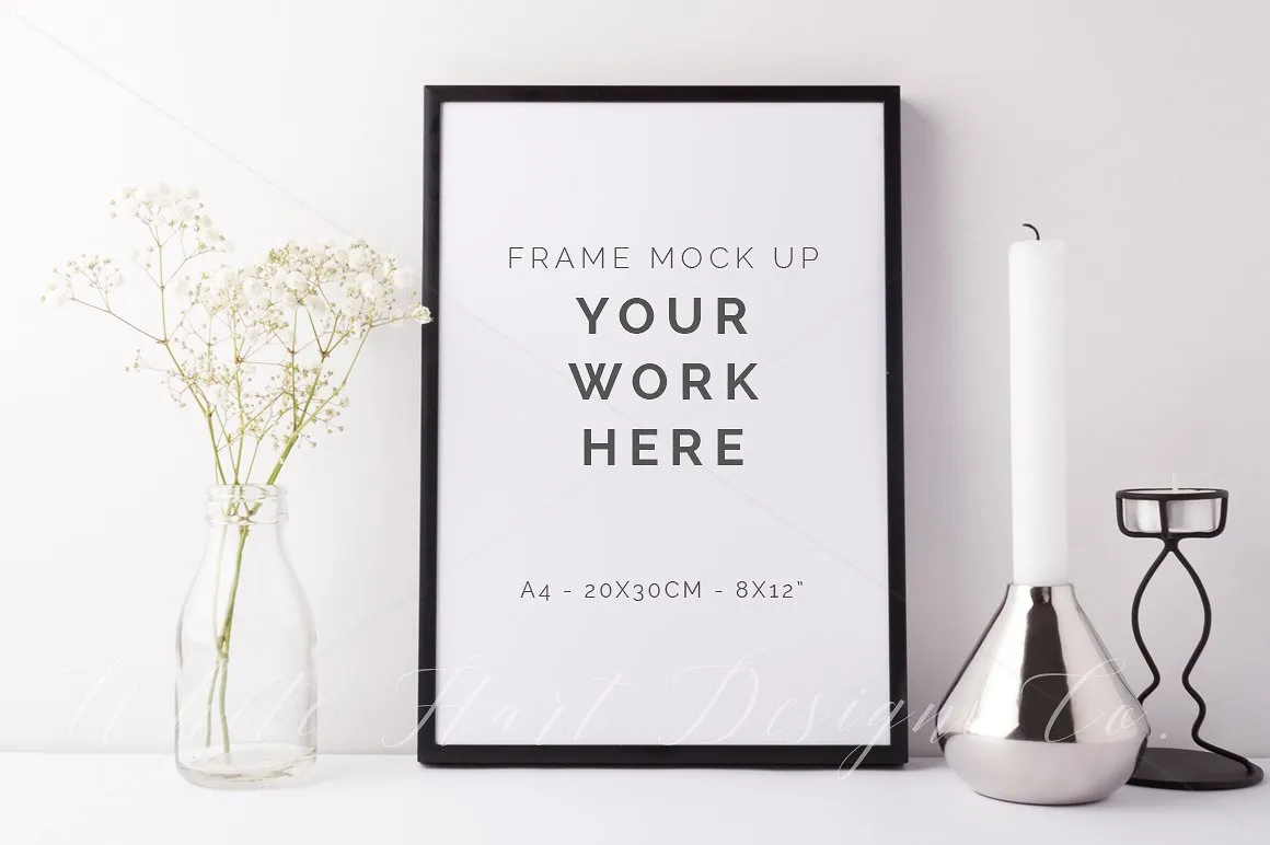 A4尺寸带边框相框样机模板 A4 black frame mock up – 7884插图