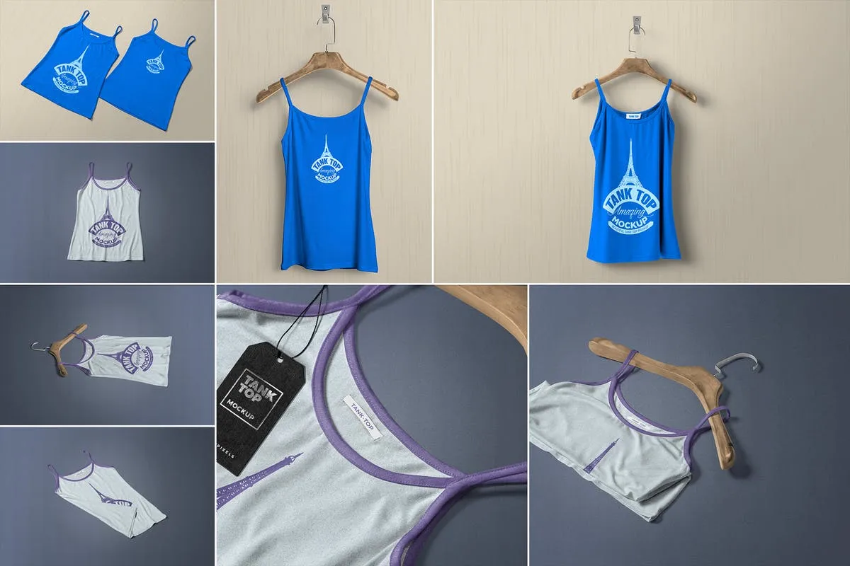 时尚女装印花背心服装样机 Women’s Tank Top Mockups插图