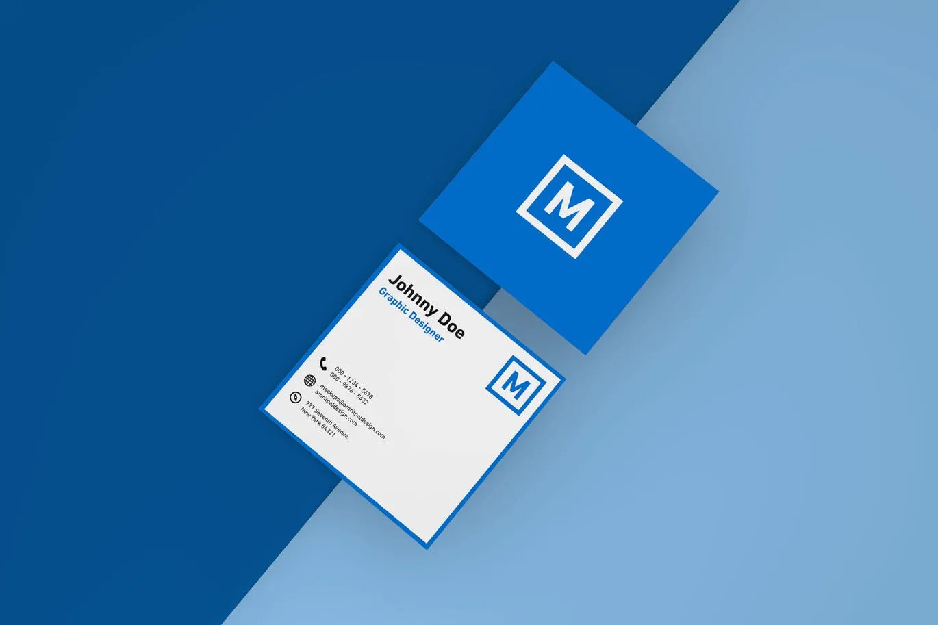 方形企业名片设计俯视图素材库精选模板 Square Business Card Mockup – Top View插图