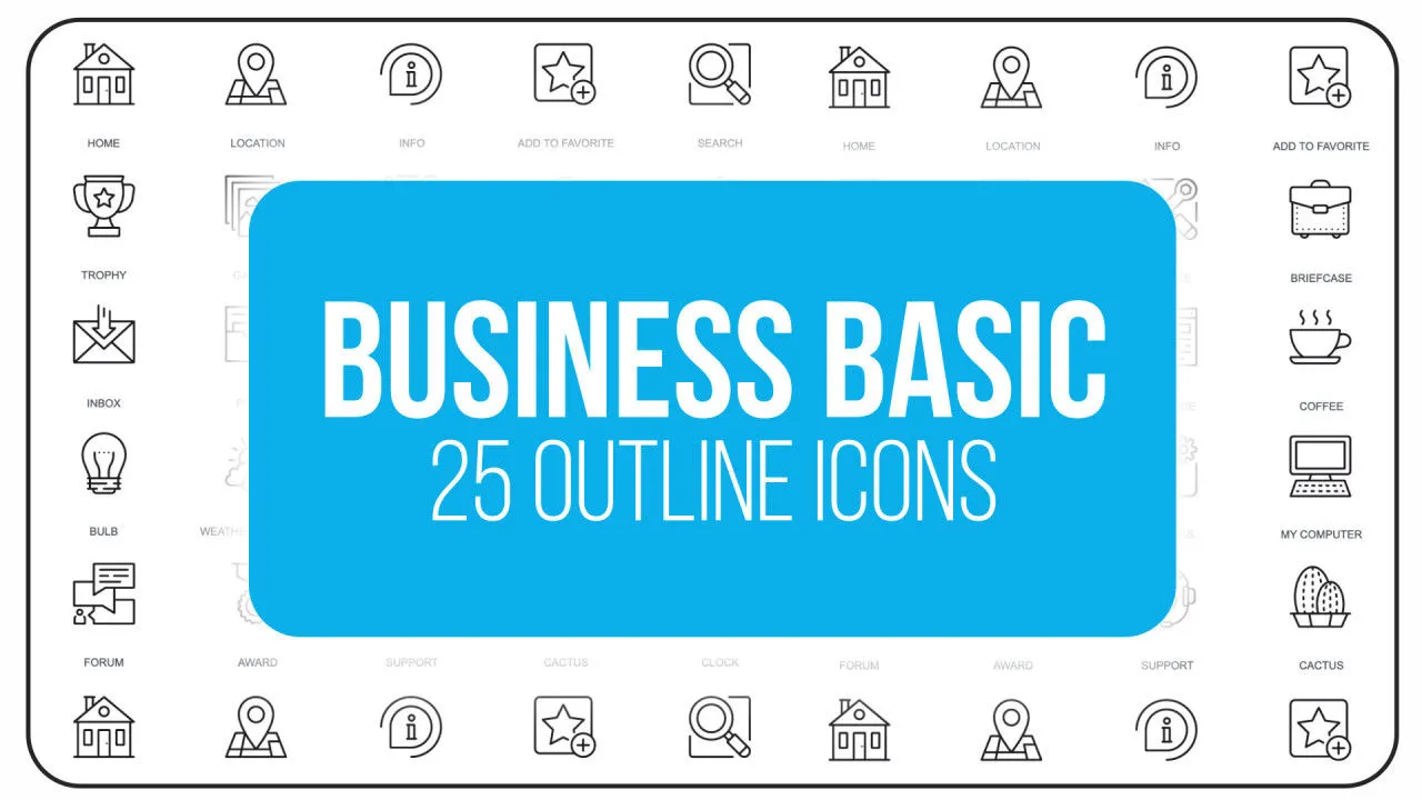 25个干净整洁创意的商务基础大纲图标像素设计精选AE模板