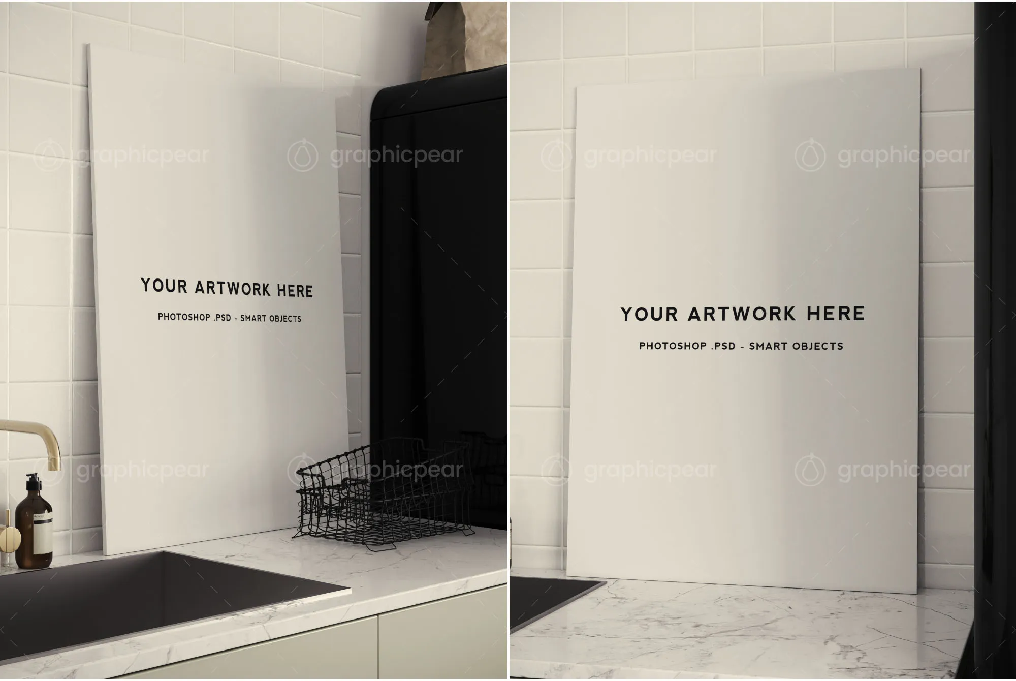 厨房场景海报设计效果图预览样机 Poster Mockup in Kitchen Scene Setting插图(1)