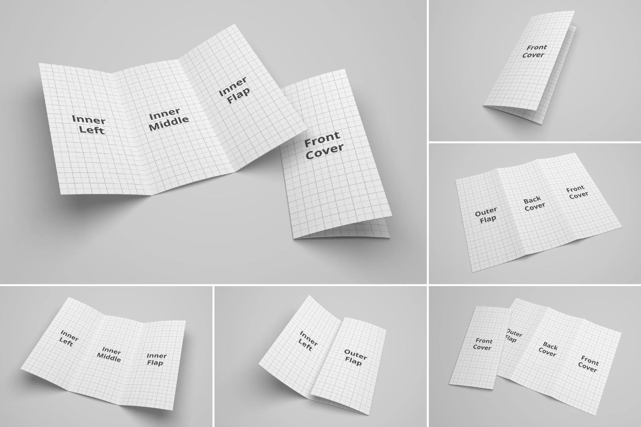 三折页宣传册设计多角度预览样机模板 Trifold Brochure Mockup插图