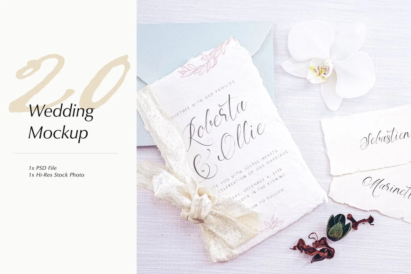 婚礼照片婚礼邀请函优雅风格设计样机素材库精选模板v20 Wedding Photo Mockup 20插图