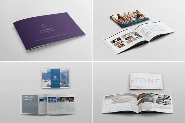 简约横向宣传册杂志画册样机 Landscape Brochure Mockups插图(3)