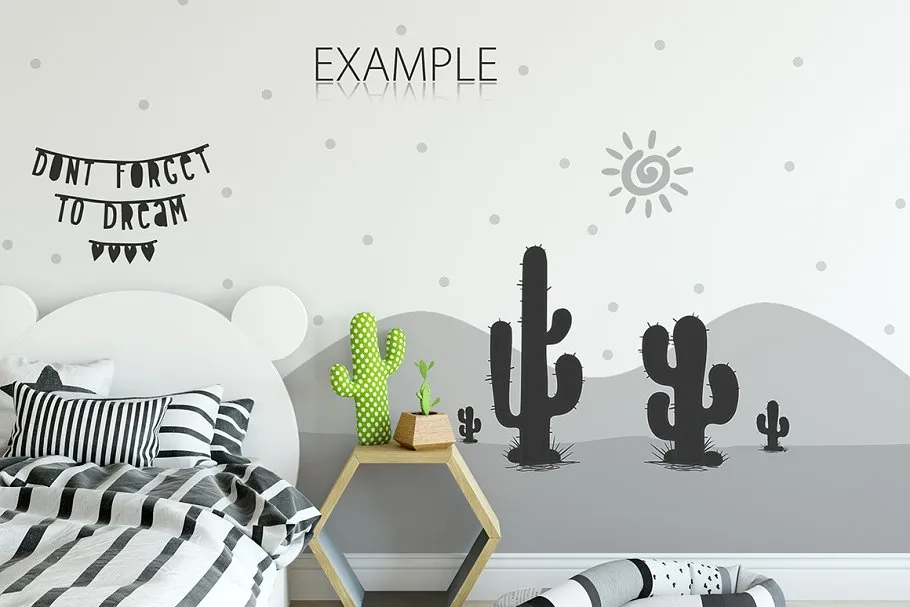 儿童卧室书房墙纸&相框样机 KIDS Interior WALL & FRAMES Mockup 3插图(13)