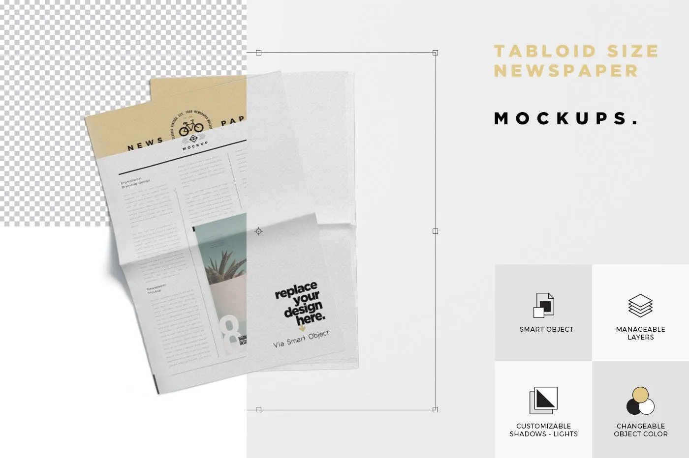 报纸排版设计图多角度预览样机模板 Tabloid Size Newspaper Mockups插图(5)