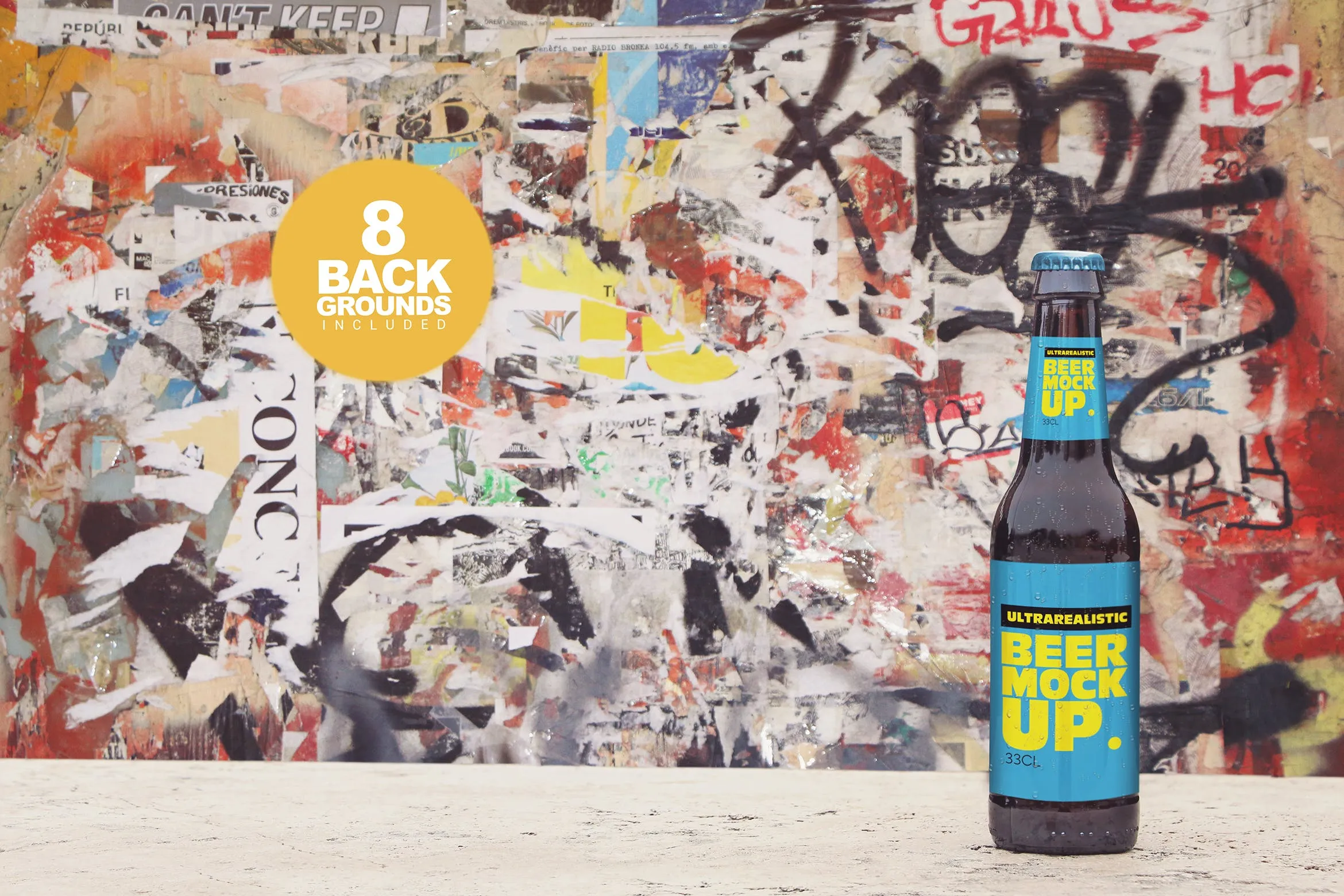 小瓶啤酒瓶外观设计样机模板 Stone Floor Beer Mockup插图