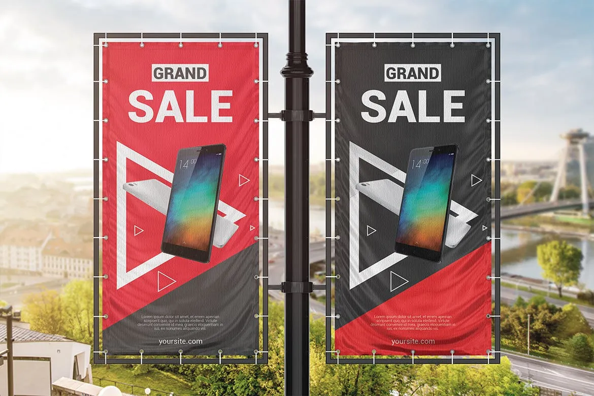 垂直户外广告横幅设计图样机模板 Vertical Outdoor Advertising Banner Mockup插图(4)