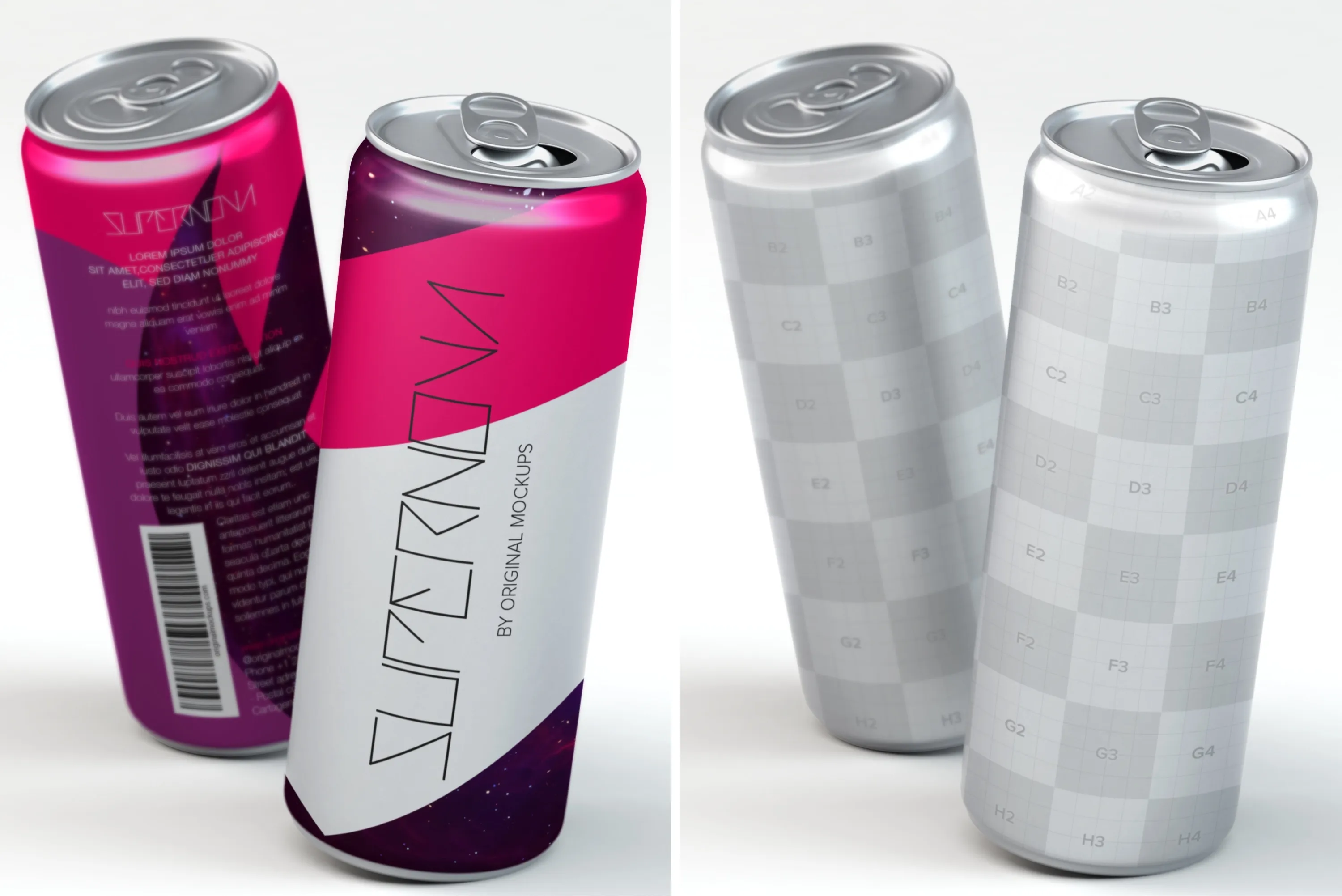 3D立体效果饮料＆啤酒易拉罐外观设计图样机02 3D Slim Can PSD Mockup 02插图