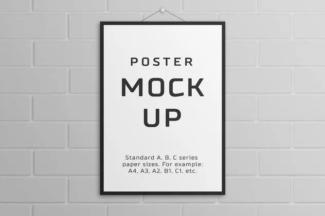 海报设计张贴效果预览样机模板 Poster Mock Up – A/B/C Paper Sizes插图(4)