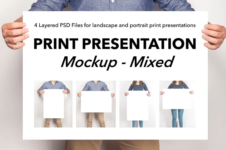 手持艺术作品展示样机模板 Mixed Artwork Presentation Mockup