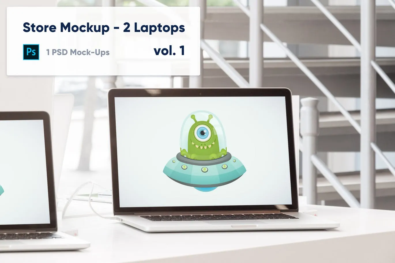零售店场景笔记本电脑屏幕预览像素设计精选样机模板v1 Laptops Mockup in the Store#8211; Vol. 1