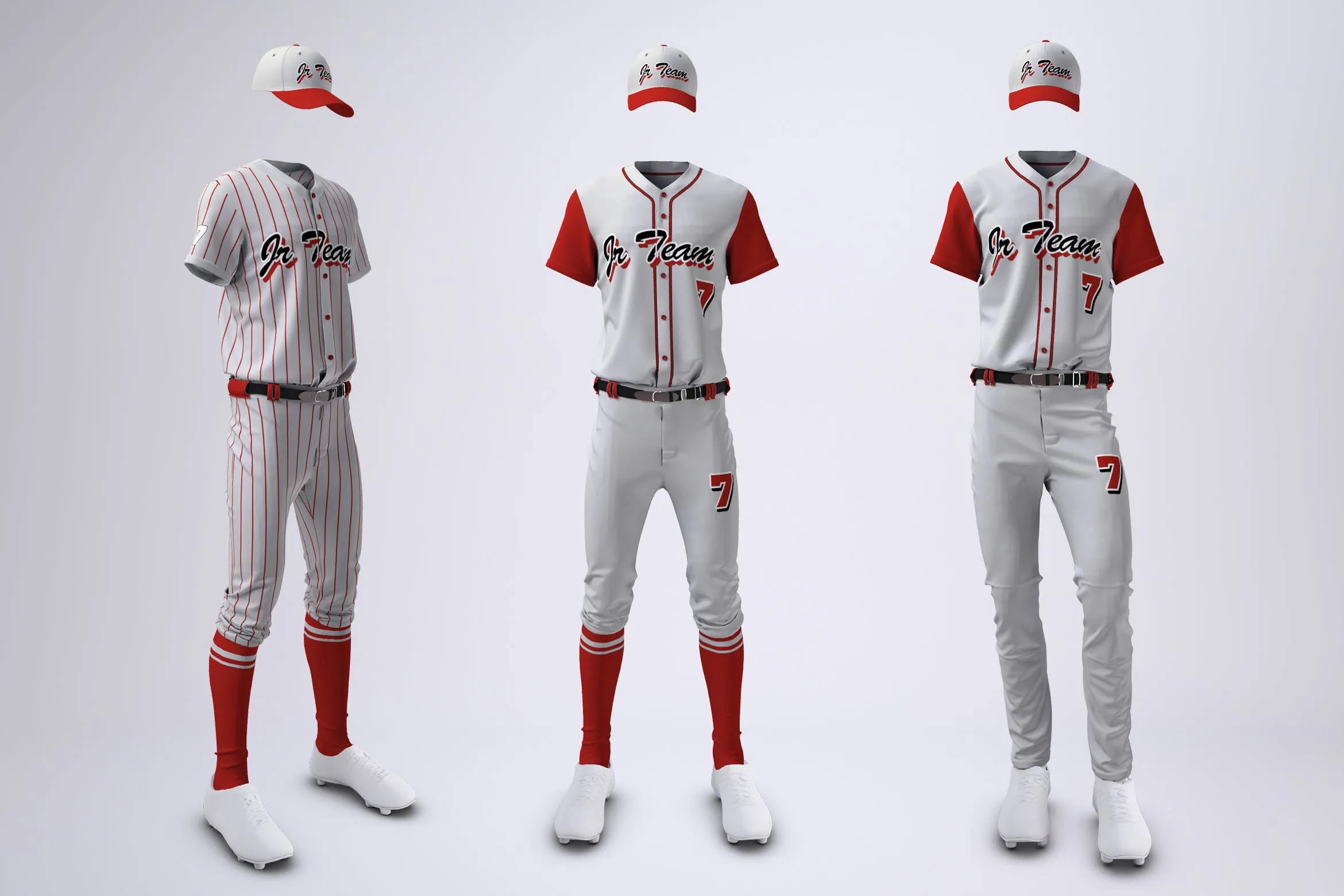棒球队队服套装设计图样机像素设计精选模板 Baseball Team Uniform Mock-up