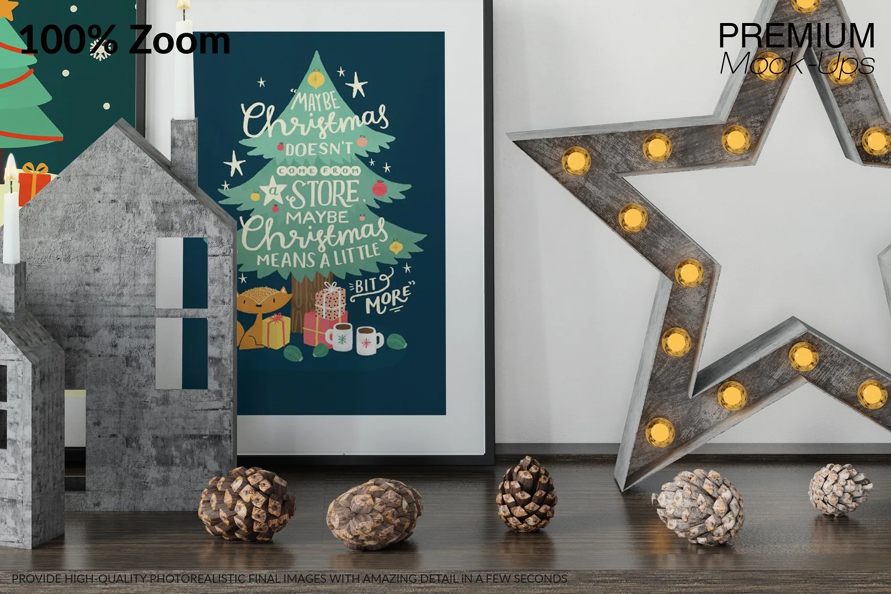高品质的圣诞节画框框架和墙壁装饰展示样机 Christmas Frames & Wall Set [psd,jpg]插图(3)