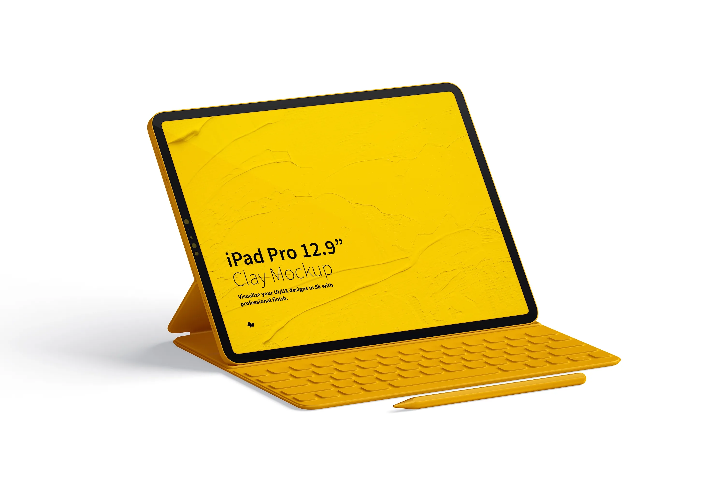 附带键盘的iPad Pro平板电脑屏幕演示样机模板 Clay iPad Pro 12.9” Mockup, With Key Board插图(3)