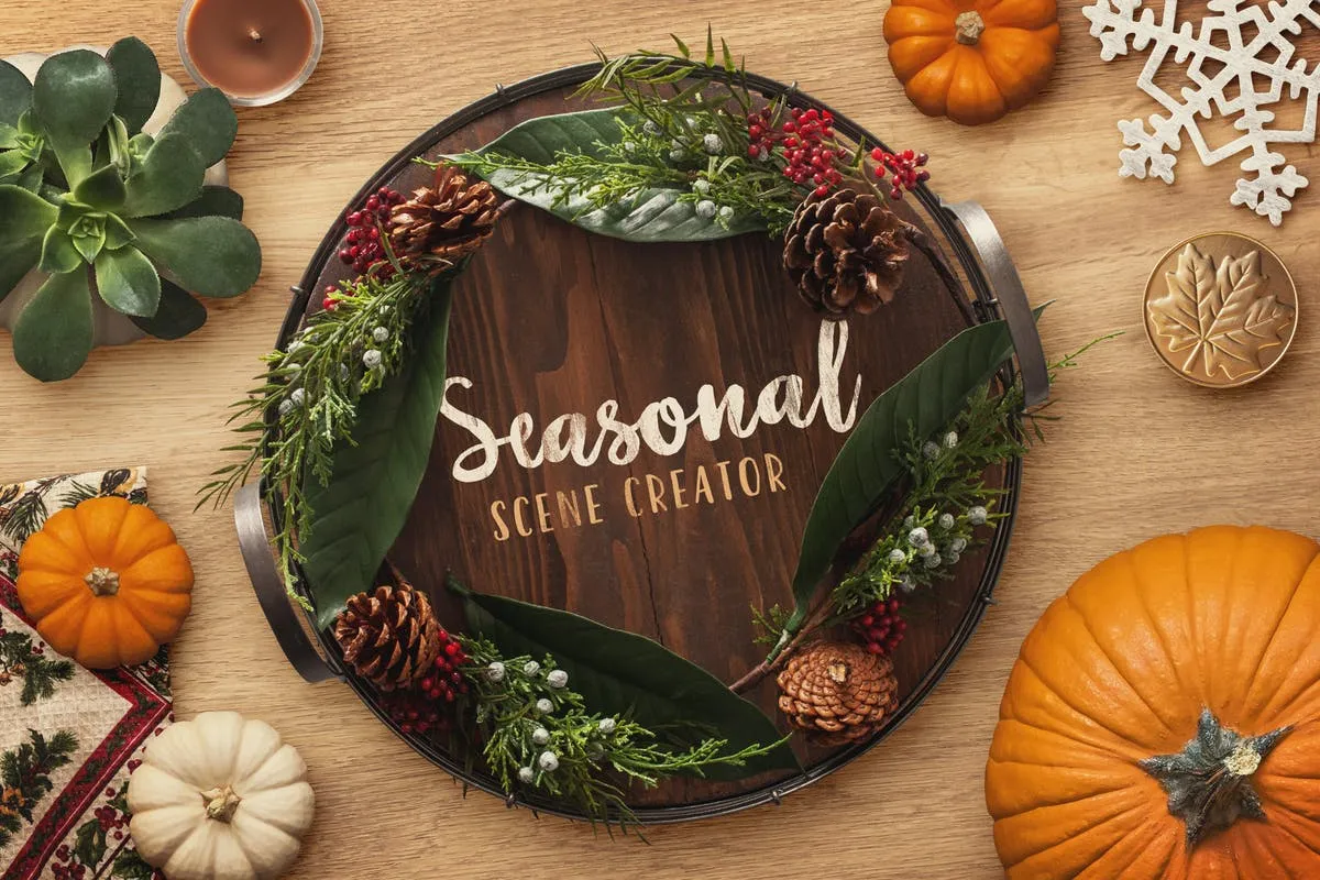 万圣节/感恩节/圣诞节场景样机素材包v1 Seasonal Scene Creator Volume 1插图