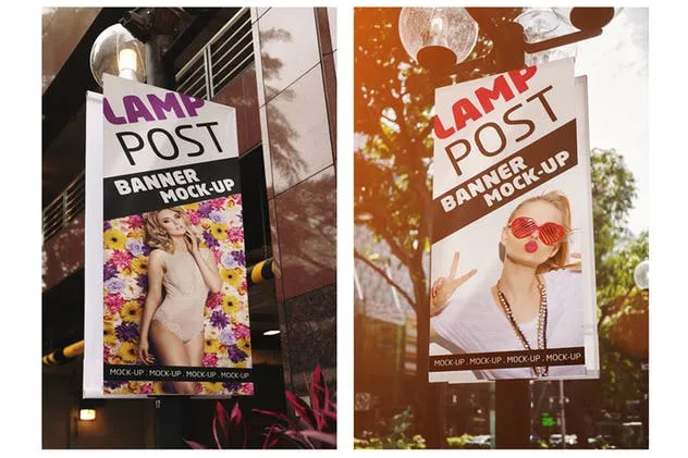 城市广告牌灯柱垂直Banner样机 Vertical City Banner Mock-Up插图(3)