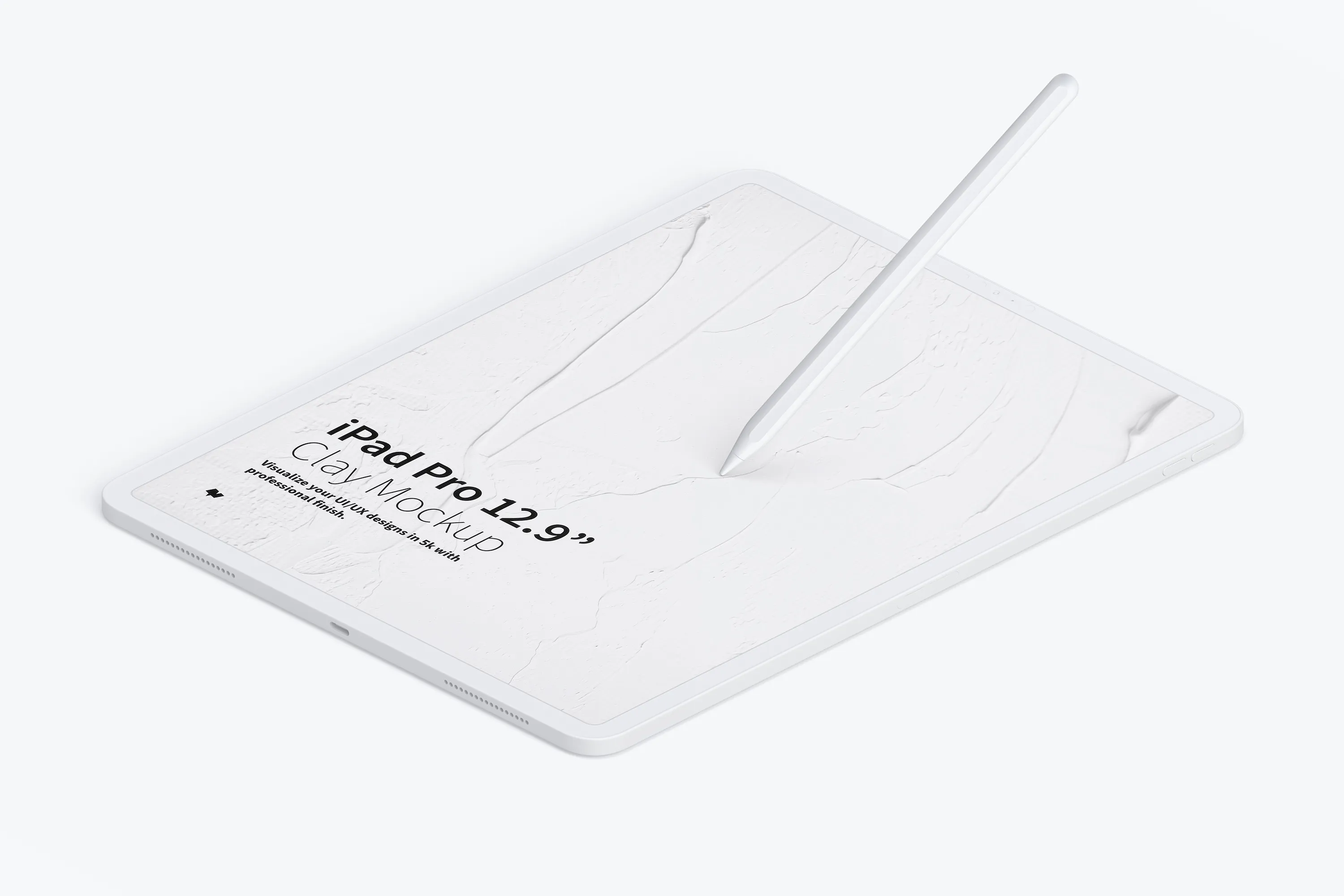 iPad Pro平板电脑等距右视图样机模板素材 Clay iPad Pro 12.9” Mockup, Isometric Right View插图