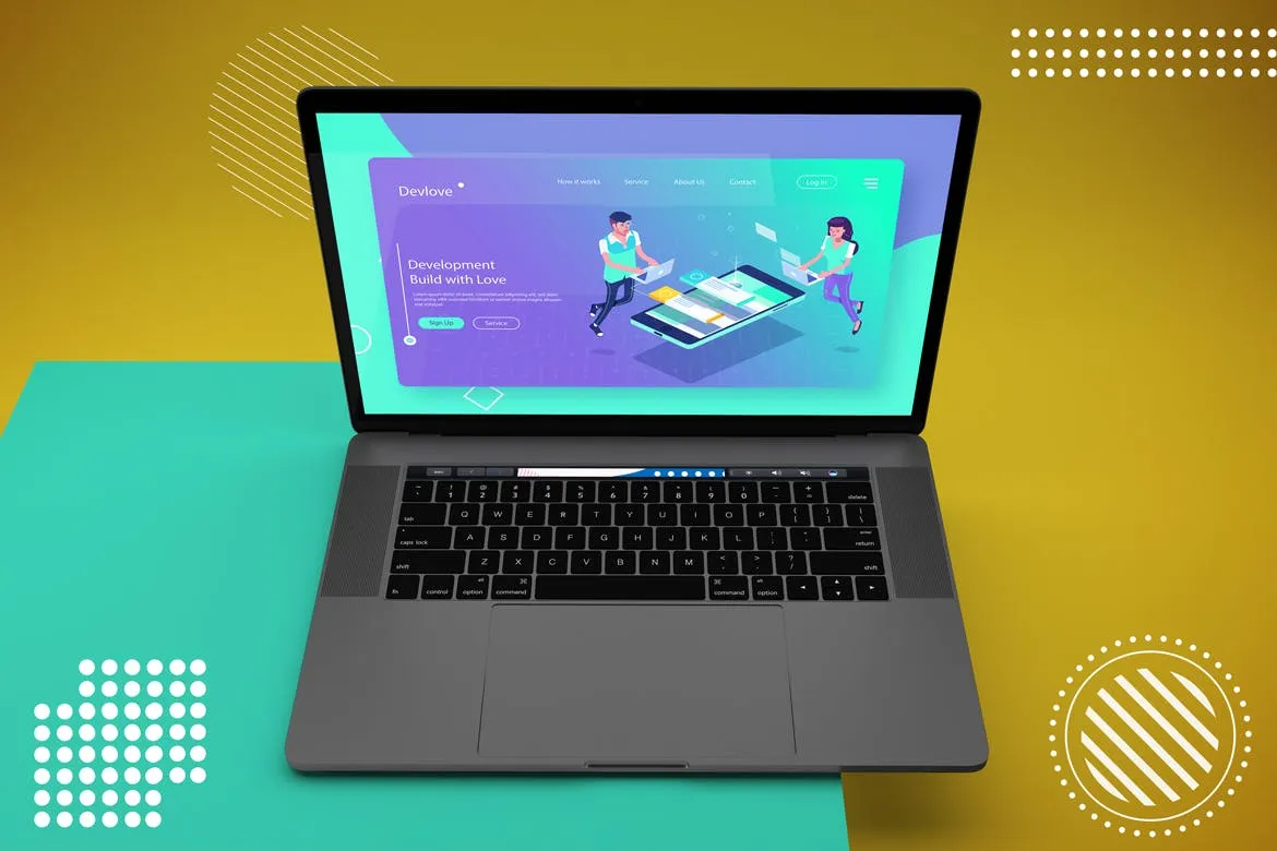 抽象背景Macbook Pro笔记本电脑素材库精选样机模板v2 Abstract Macbook Pro Mockup V.2插图(6)