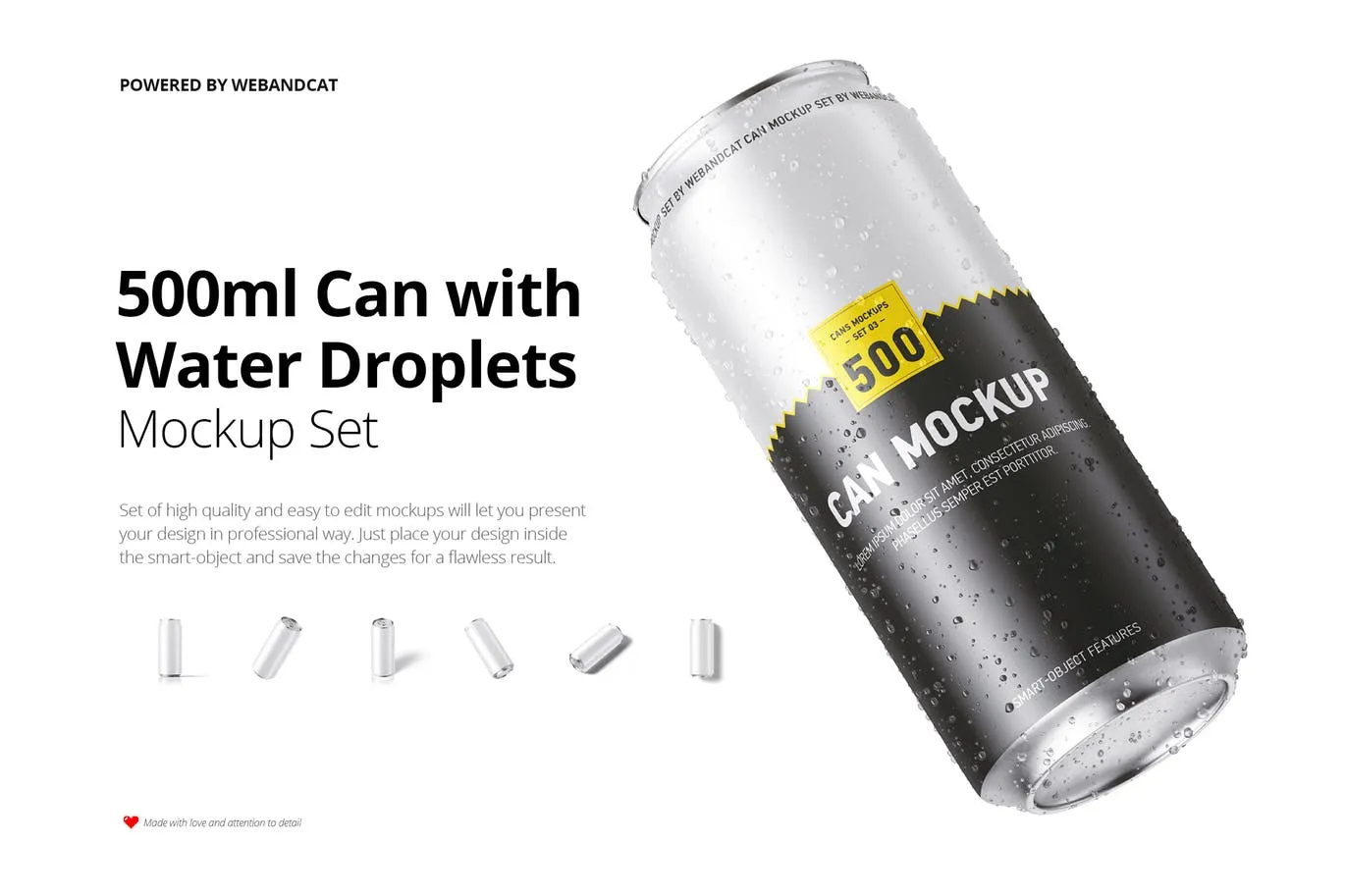 水滴效果图500毫升易拉罐外观设计效果图素材库精选 500ml Can Mockup with Water Droplets插图