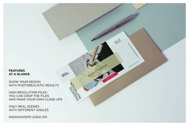 极简DL传单/邀请函设计样机模板 DL Flyer Mockup Minimal Scene插图(2)