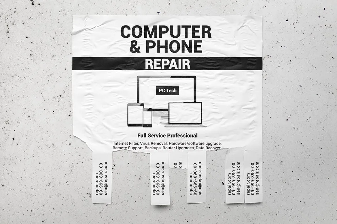 联系方式可撕下广告海报设计张贴效果图样机 Tear-off Ad Flyers Mockup插图(4)