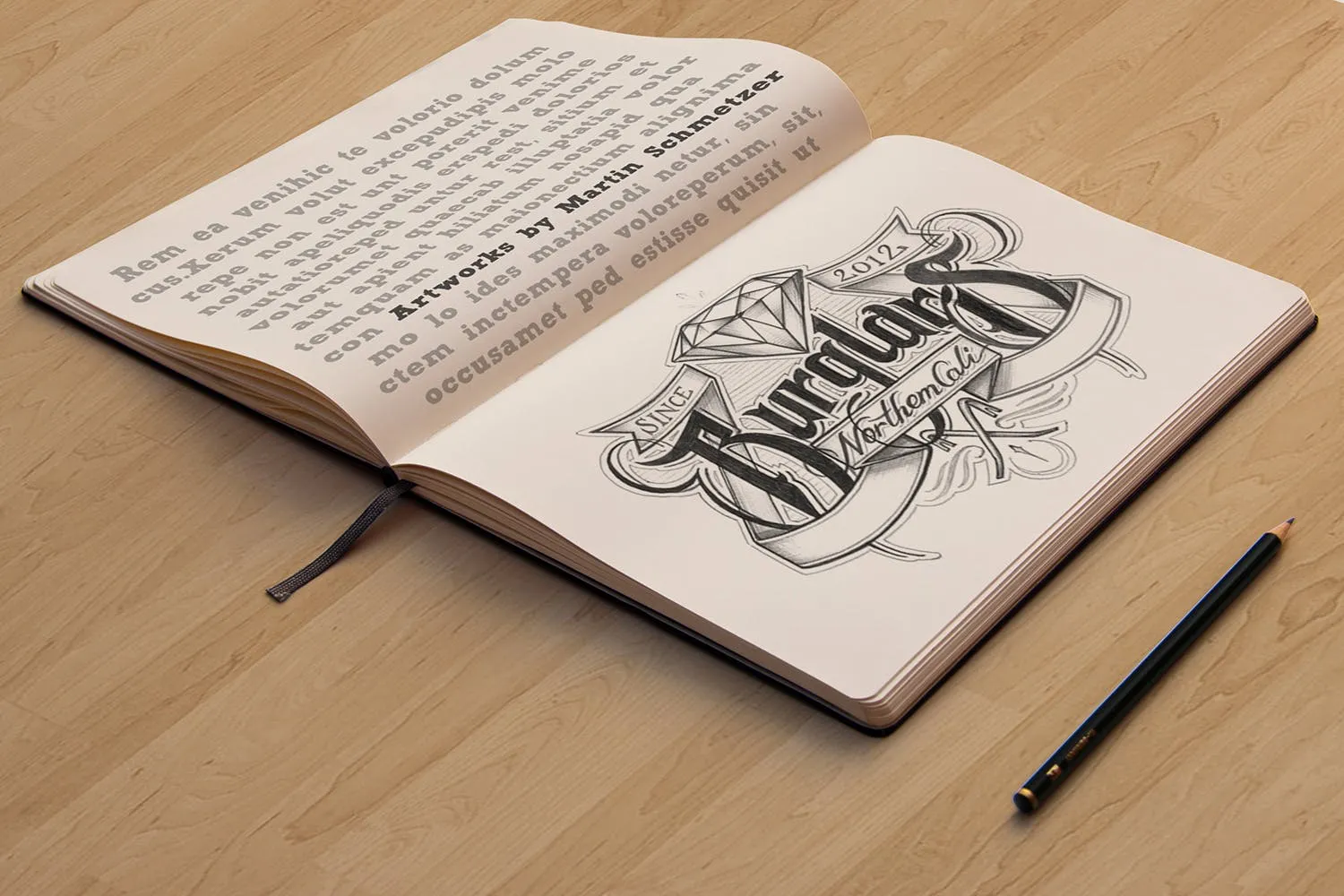 素描本内页设计/艺术作品展示透视图样机素材库精选 Sketchbook Mockup Perspective View插图(2)