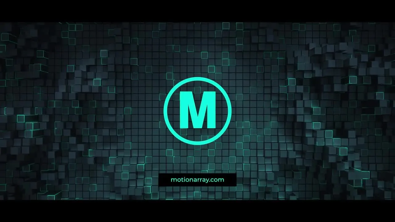 高科技的霓虹灯发光网格和3D立方体徽标转场像素设计精选AE模板