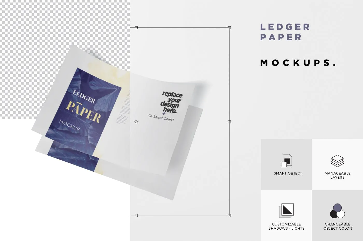 印刷品设计效果图样机素材库精选模板 Ledger Paper Mockup – 17×11 Inch Size插图(5)