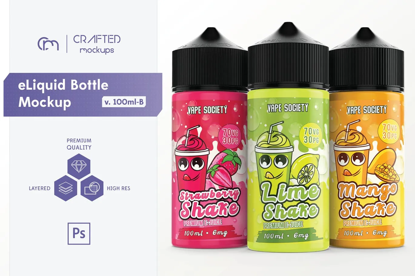 果味型电子烟烟油瓶外观设计模板 eLiquid Bottle Mockup v 100ml-B插图