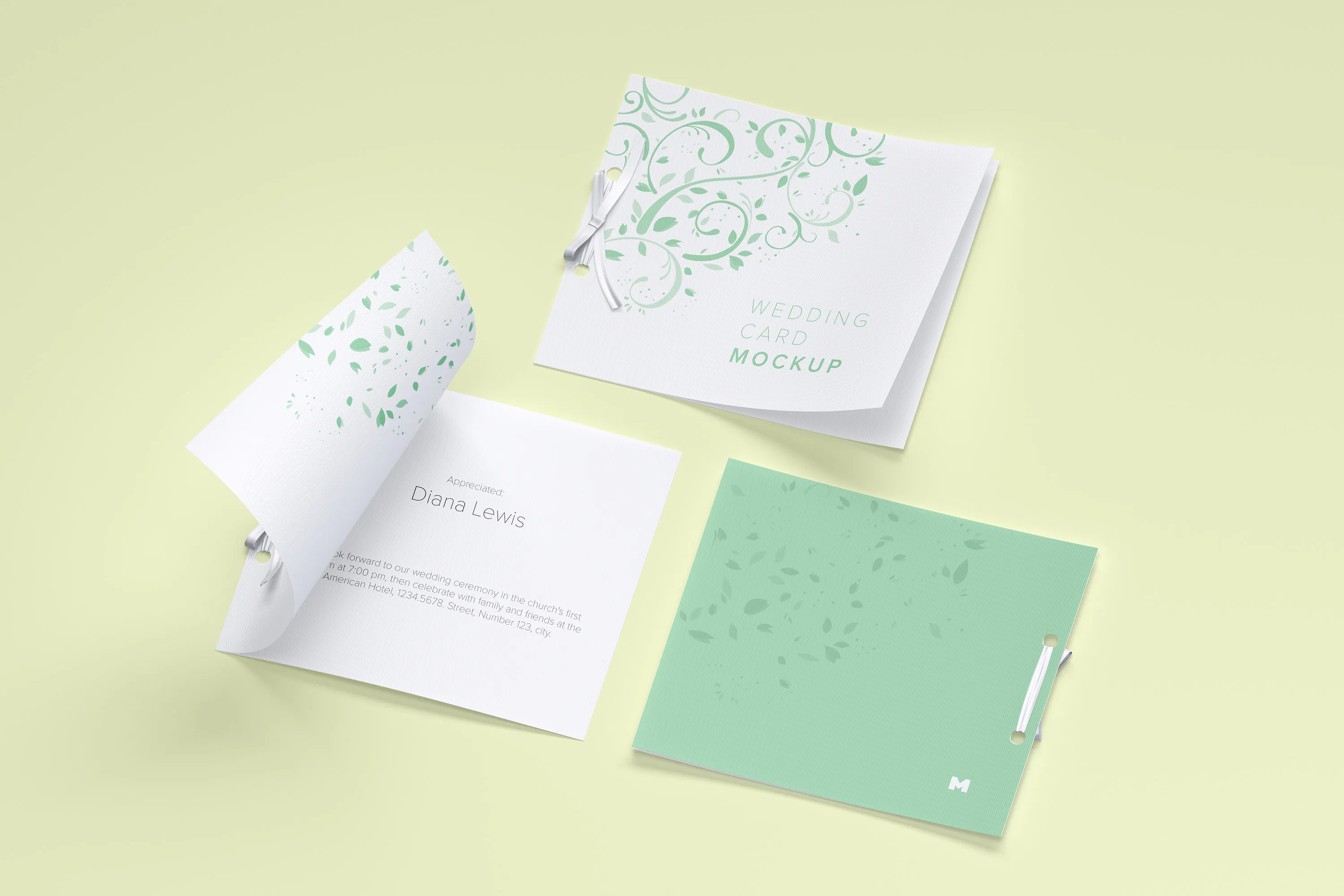 婚礼邀请函封面&内页设计样机模板 Wedding Card Mockup, Covers and Inner Pages插图(2)