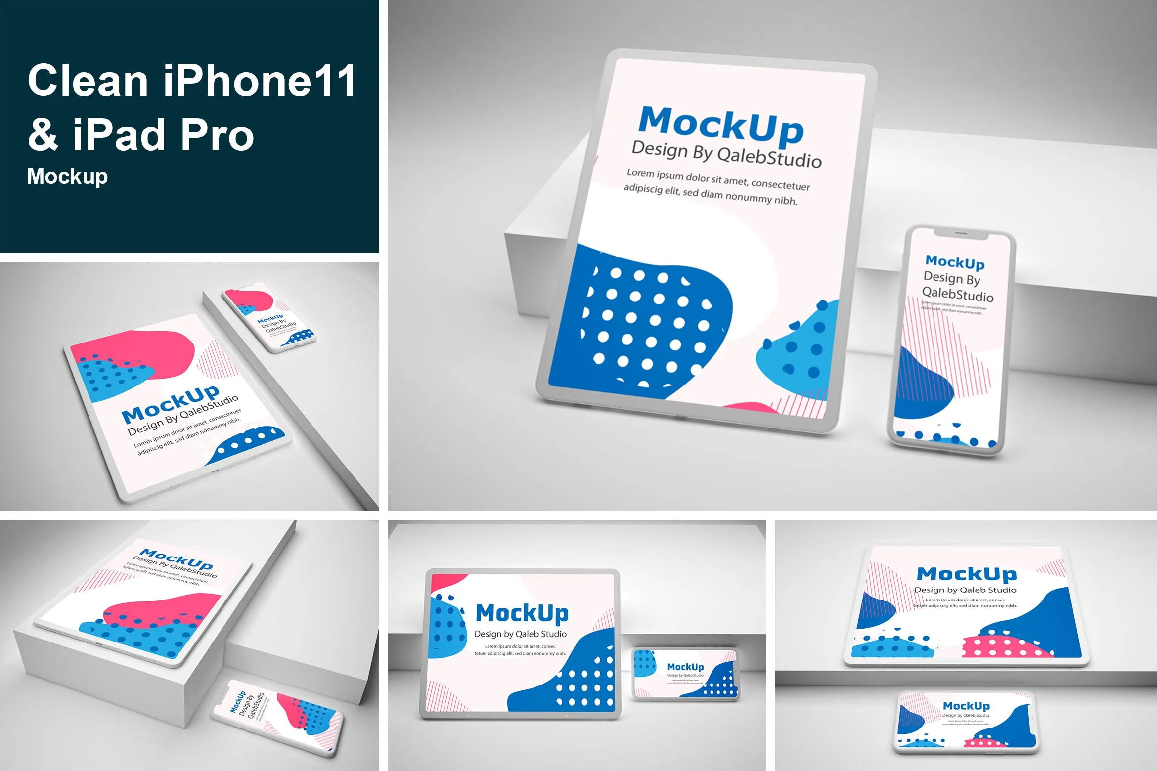 简约风格iPhone 11amp;iPad Pro屏幕界面预览像素设计精选样机 Clean iPhone 11amp; iPad Pro