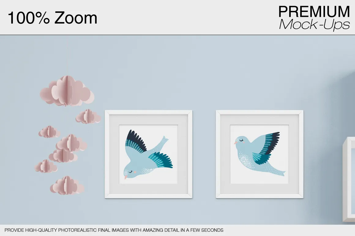 高品质的婴儿床 & 90个相框展示样机下载 Nursery Crib Wall & 90 Frames [psd]插图(16)