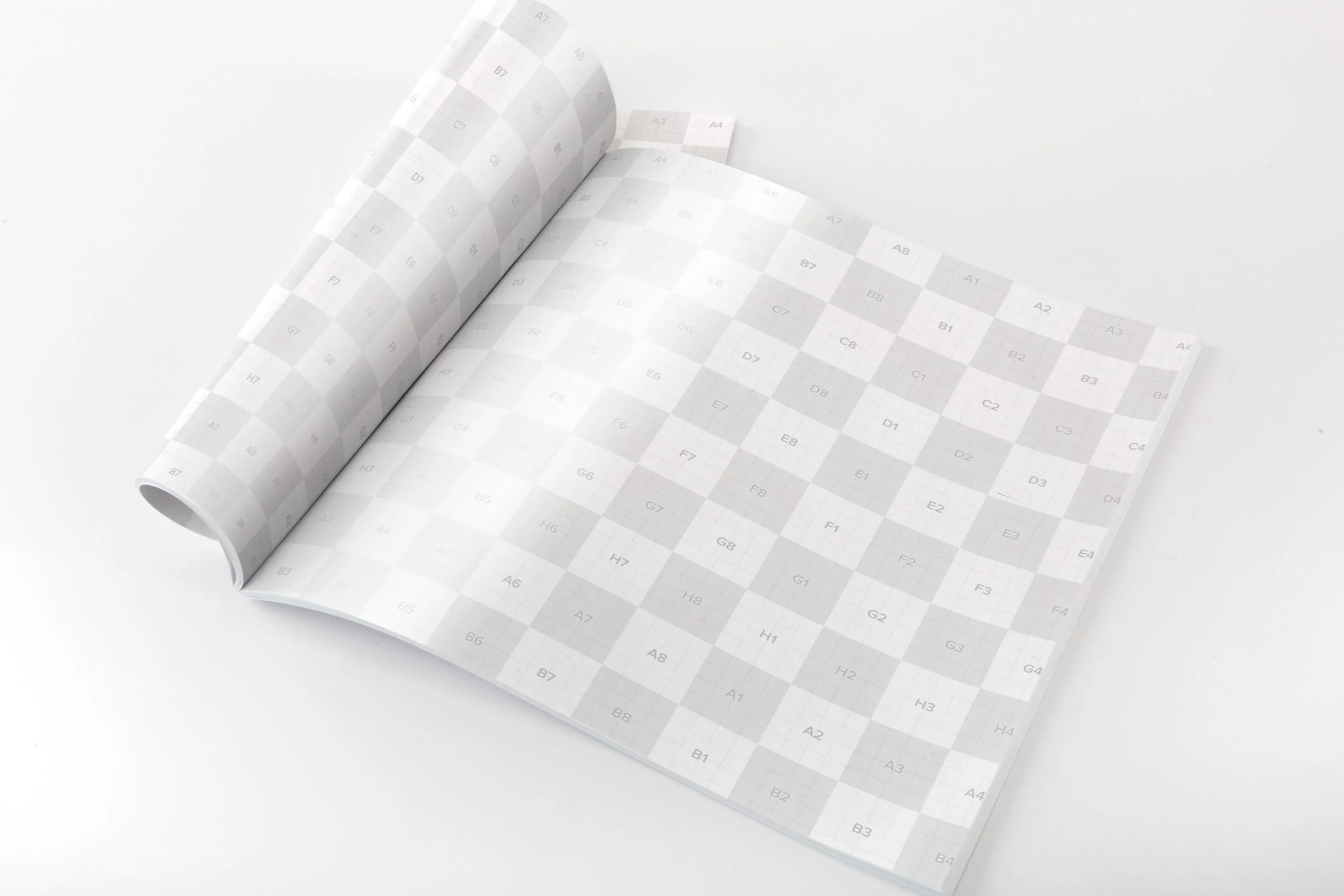 卷页方形杂志内页排版设计样机 Square Magazine Opened Rolled Mockup插图(1)