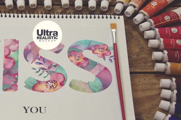 画室创作场景网格笔记本样机模板v6 Graph Paper Notebook Paint Scene插图(3)