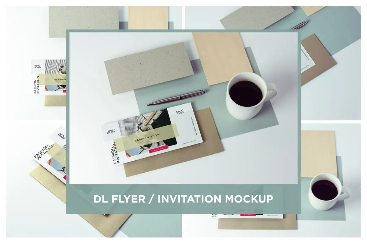 极简DL传单/邀请函设计样机模板 DL Flyer Mockup Minimal Scene