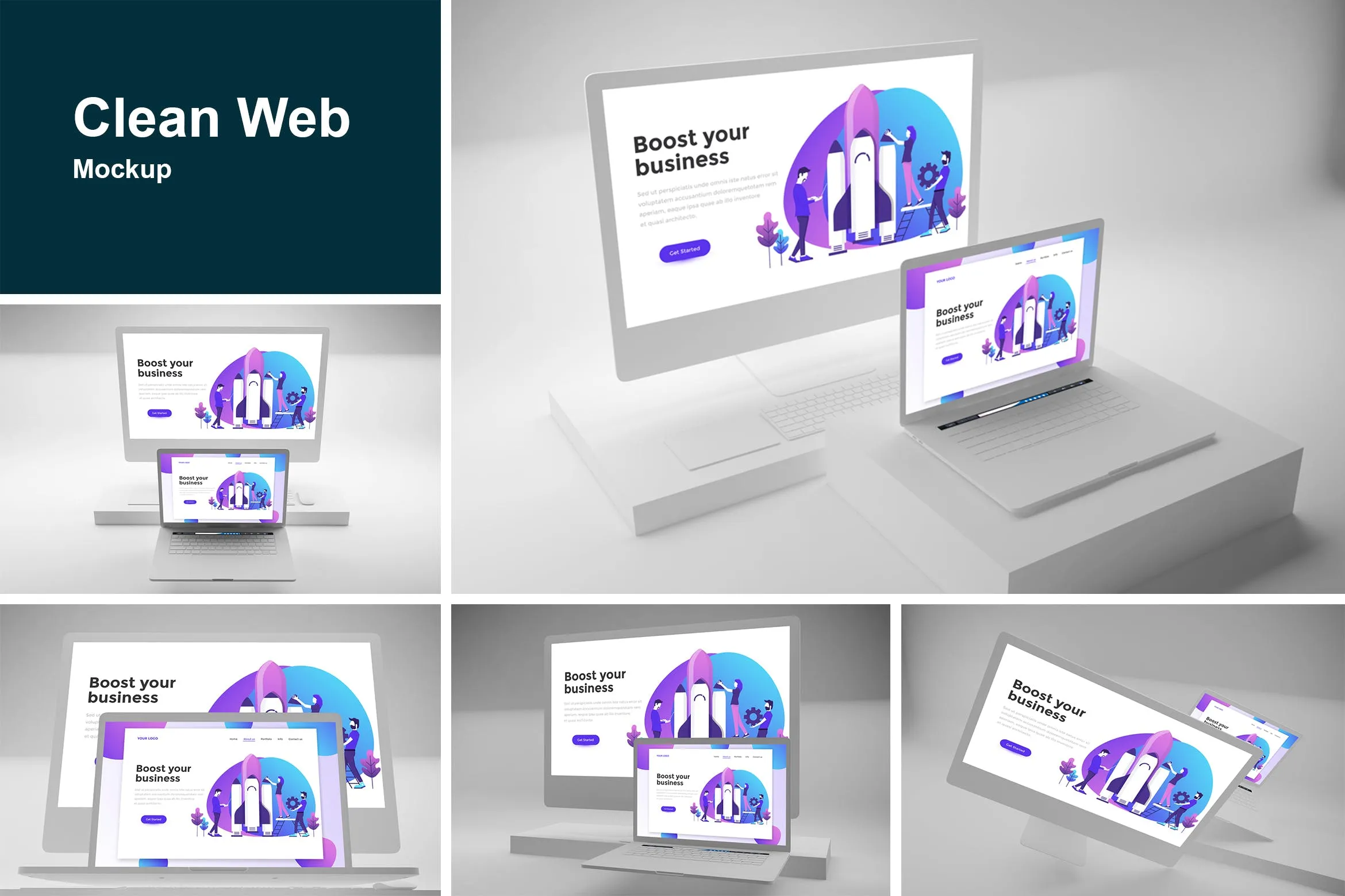 响应式网站设计效果图预览像素设计精选样机模板 Clean Web Mockup