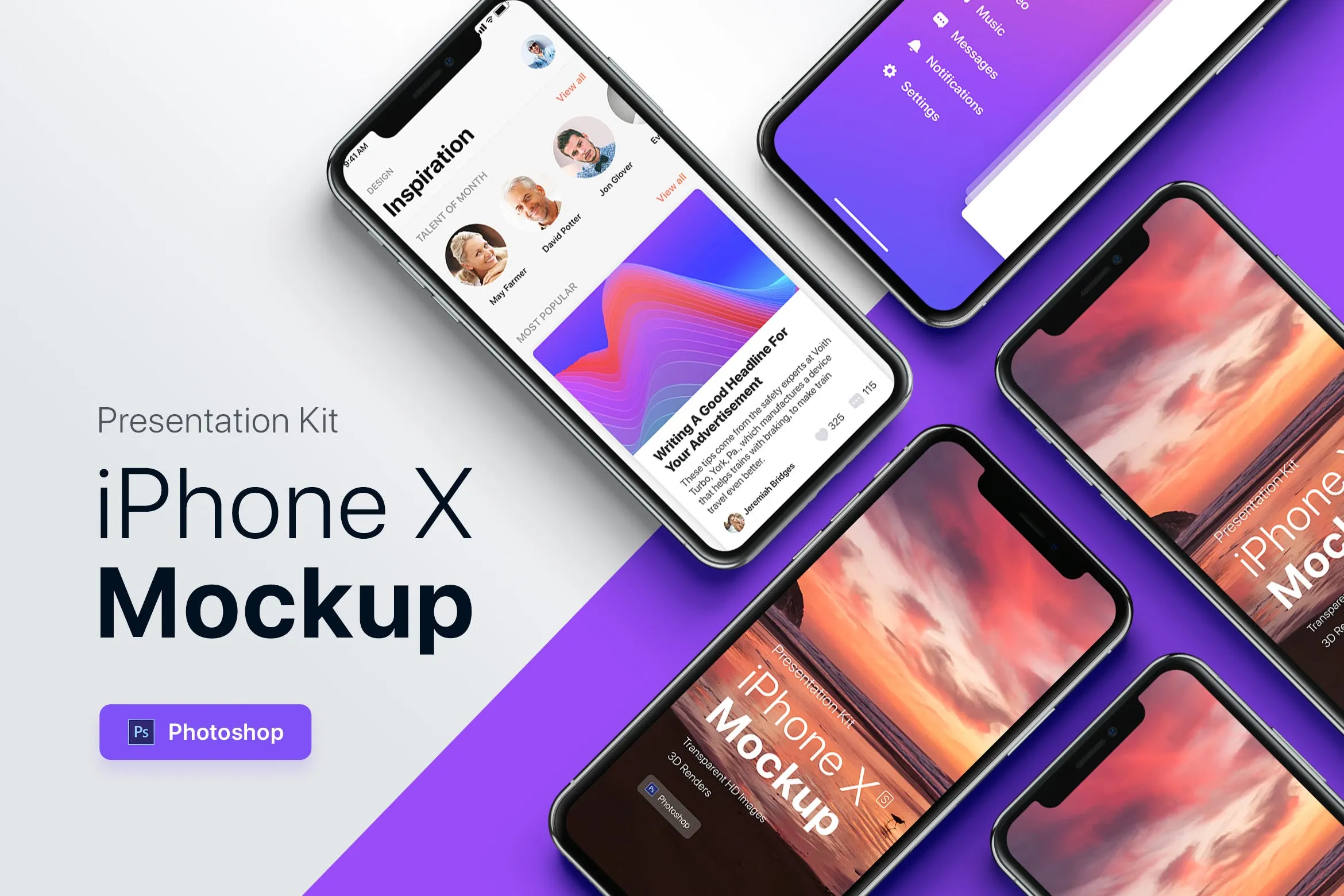 APP界面设计截图预览iPhone X手机样机模板v2 Presentation Kit#8211; iPhone showcase Mockup