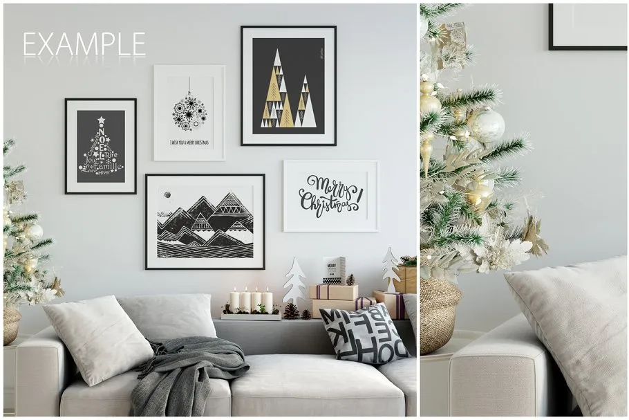 圣诞主题画框相框样机 Christmas Interiors Frame Mockup插图(5)