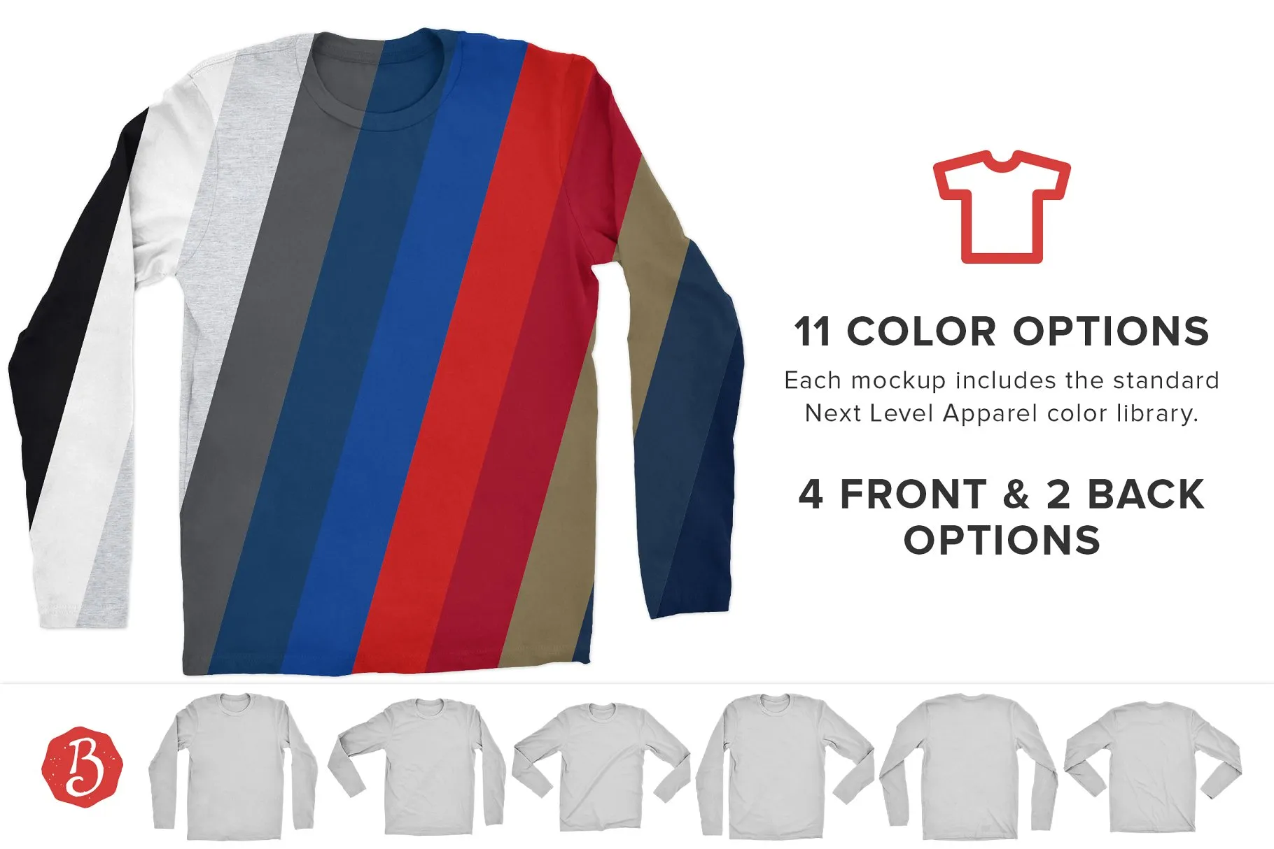 长袖圆领T恤样机模板 Next Level Long Sleeve Shirt Mockup插图(1)