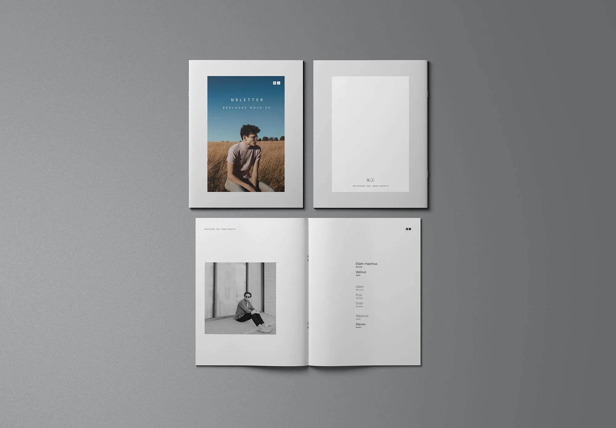 美国信纸尺寸企业宣传单印刷效果图样机PSD模板 US Letter PSD Brochure Mockup插图(8)