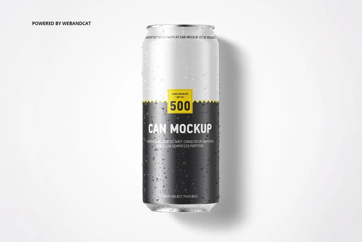 水滴效果图500毫升易拉罐外观设计效果图素材库精选 500ml Can Mockup with Water Droplets插图(7)